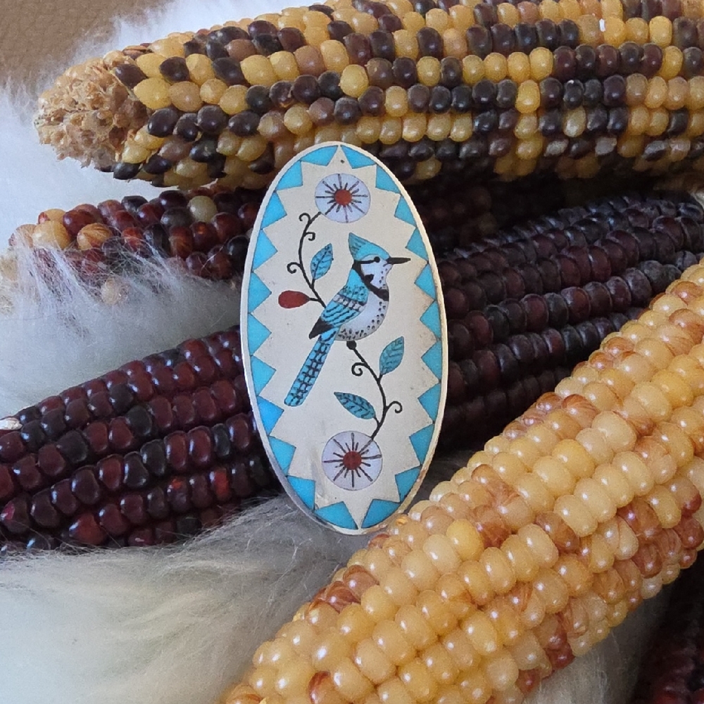 Vintage Native American Zuni Inlaid Turquoise Blue Jay Pin/Pendant 💙🐦❤️🎁